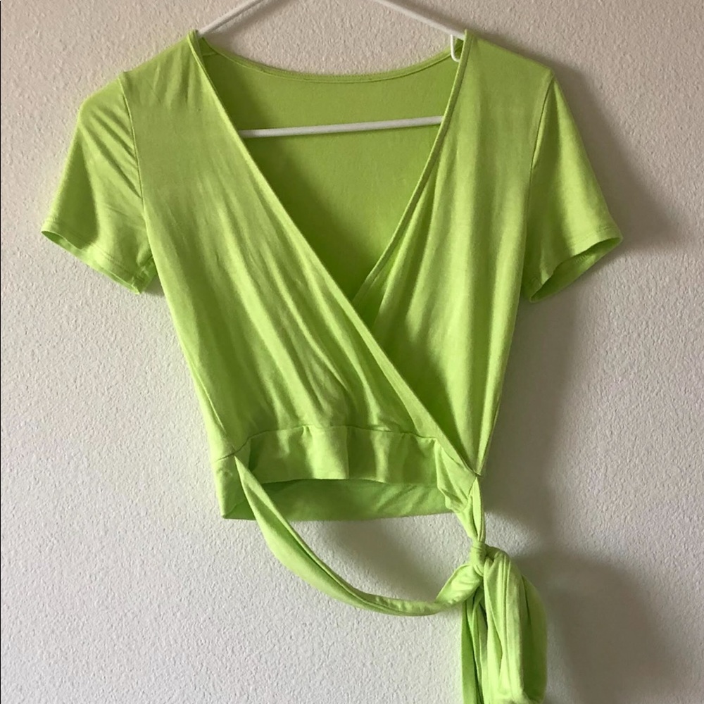 lime green crossover tied crop top with strings